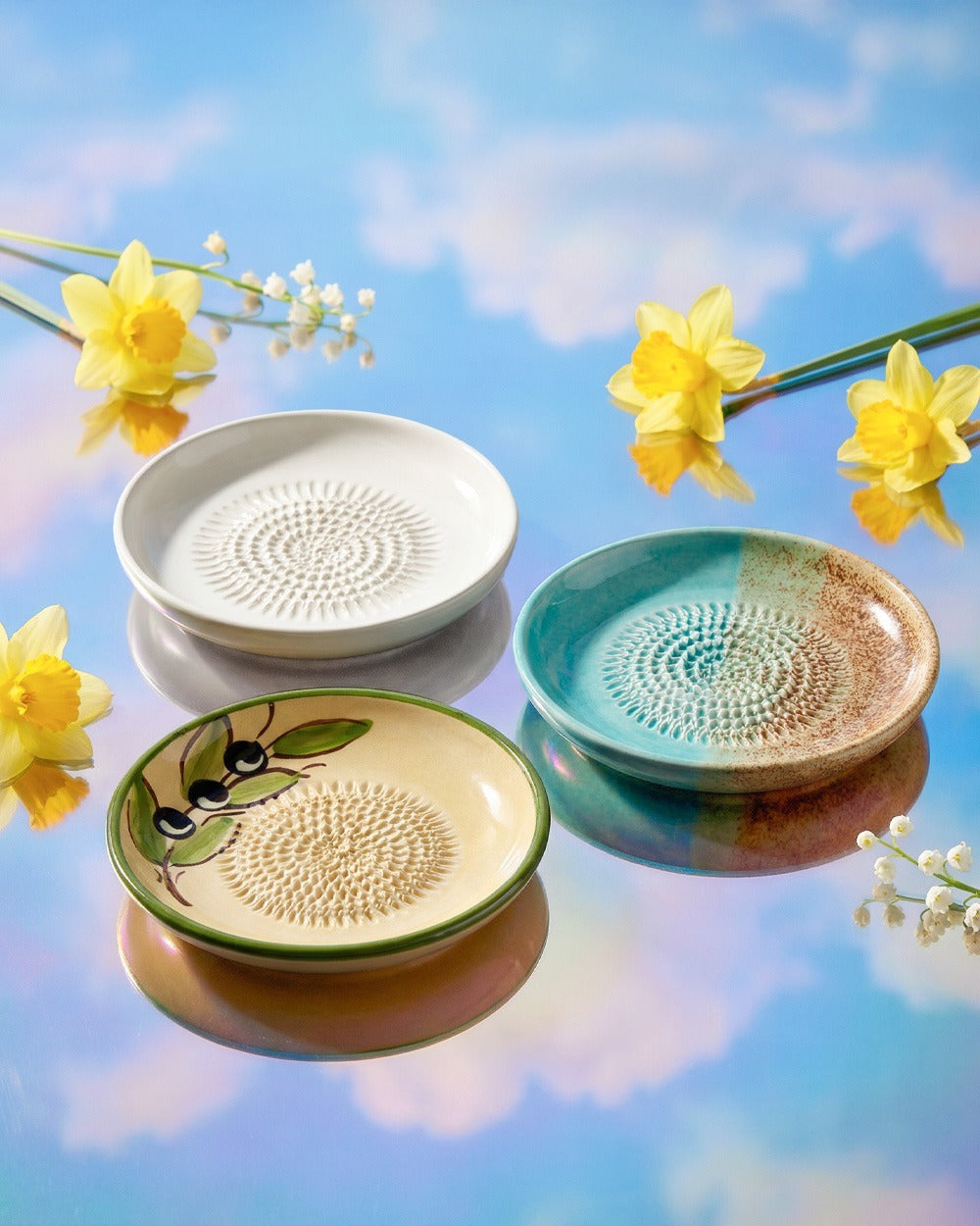 Oster-Geschenkset mit 3 Tellerreiben, jeweils mit Rezeptheft u. Reinigungspinsel