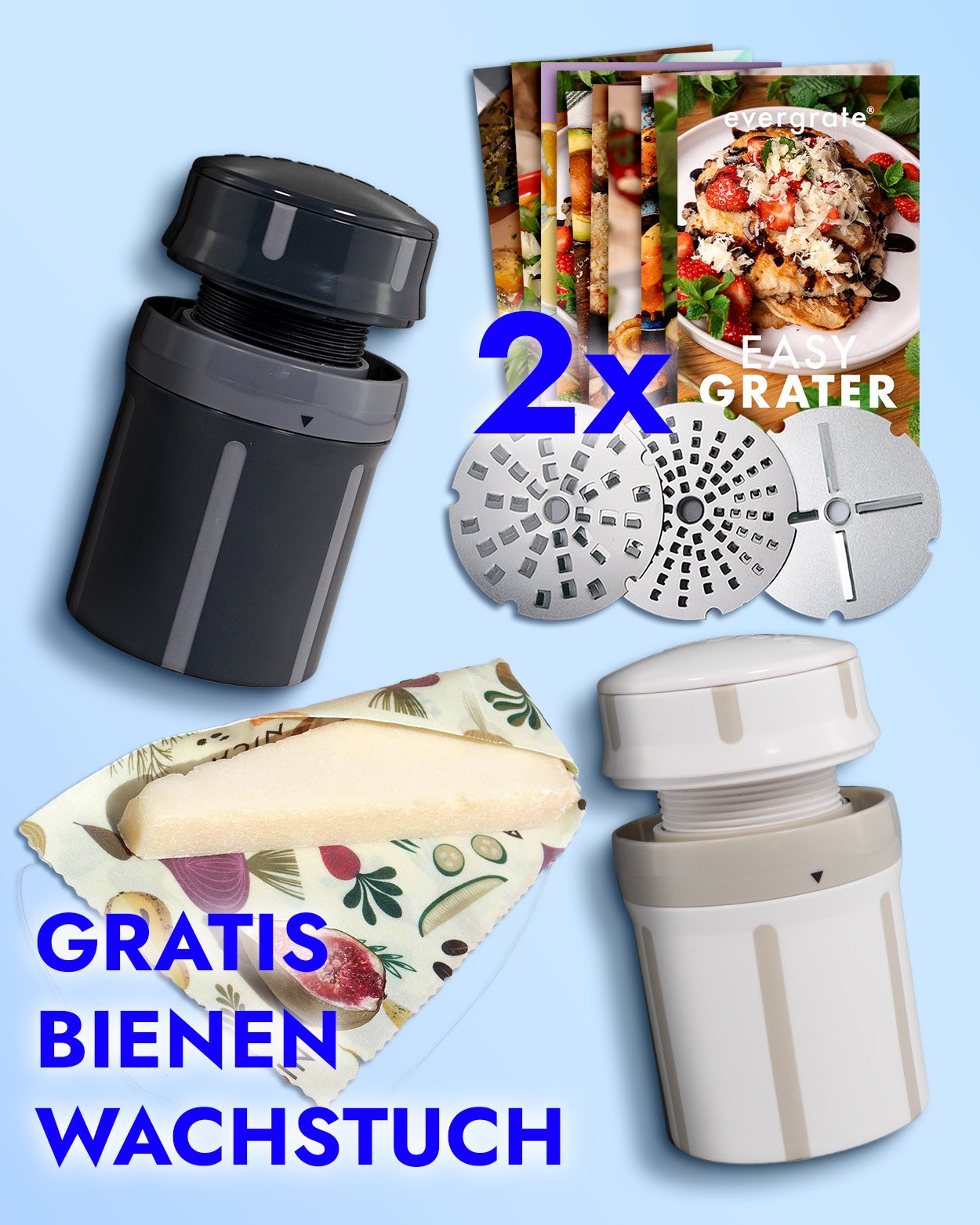 EasyGrater Verschenk-Set mit Bienenwachstuch und 2x 10 Rezeptkarten